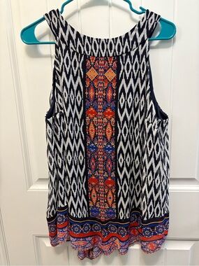 AB Studio Navy Blue halter Top with different patterns. Size XL.
